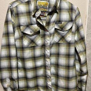 DIXXON Olive, Black & White Plaid Flannel Shirt with Sublime Patch